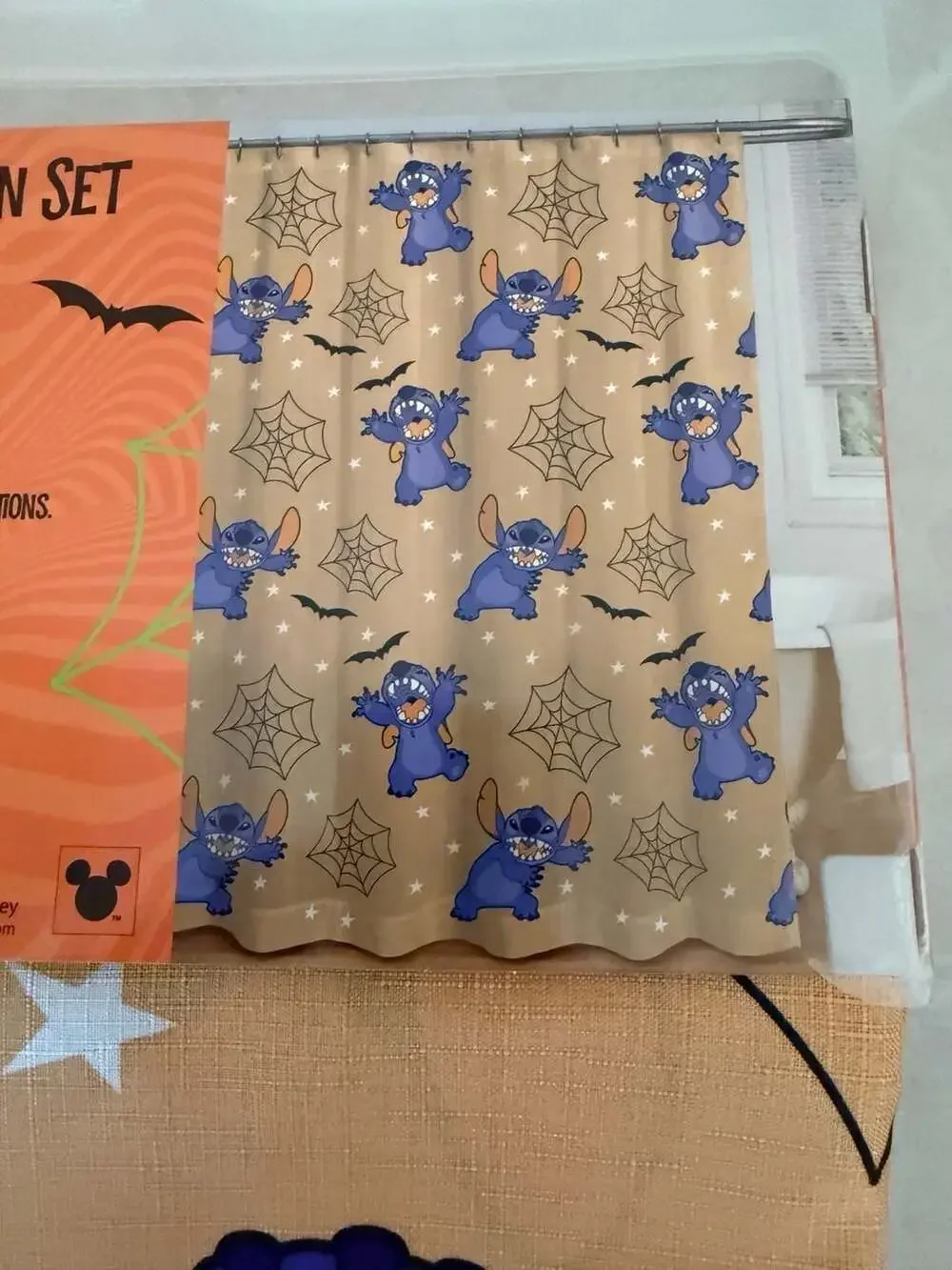 Disney 13PC Stitch Halloween Shower Curtain Set with Metal Roller Hooks